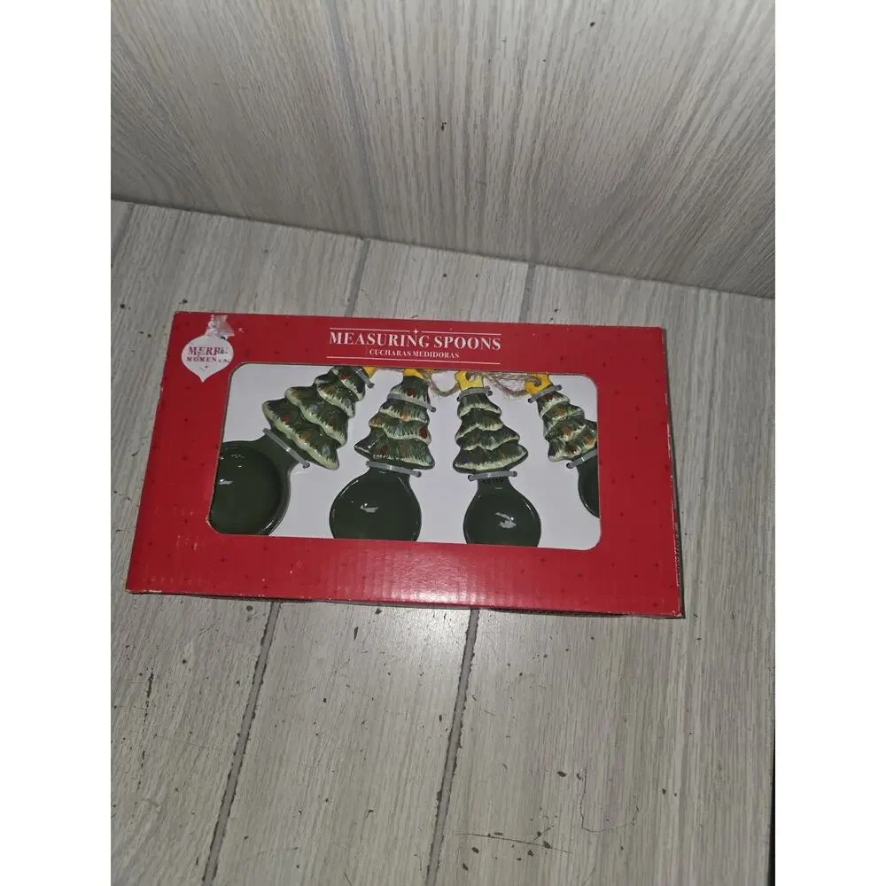 Merry Moments Christmas Tree Measuring Spoon Set Of 4 Holiday Baking Festive New